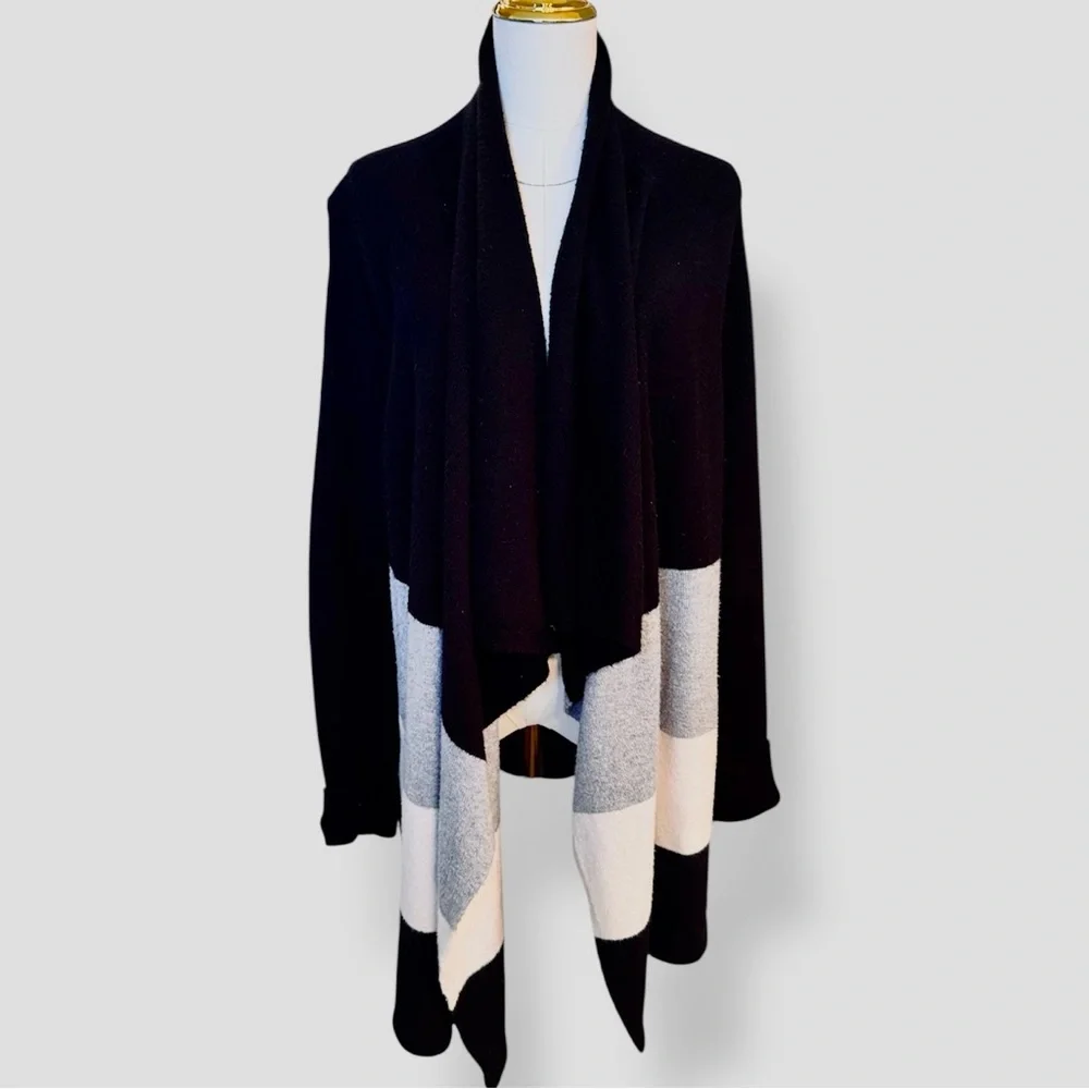 MICHAEL KORS Black & Gray Asymmetrical Cardigan Sweater